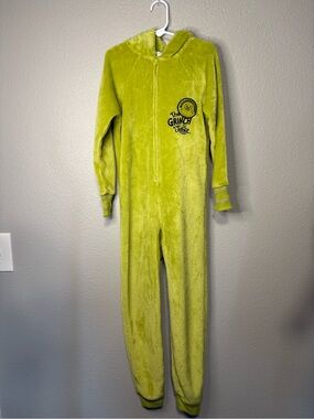 Justice x Dr. Seuss The Grinch Hooded Union Suit Pajamas XS 5/6 Green Fleece